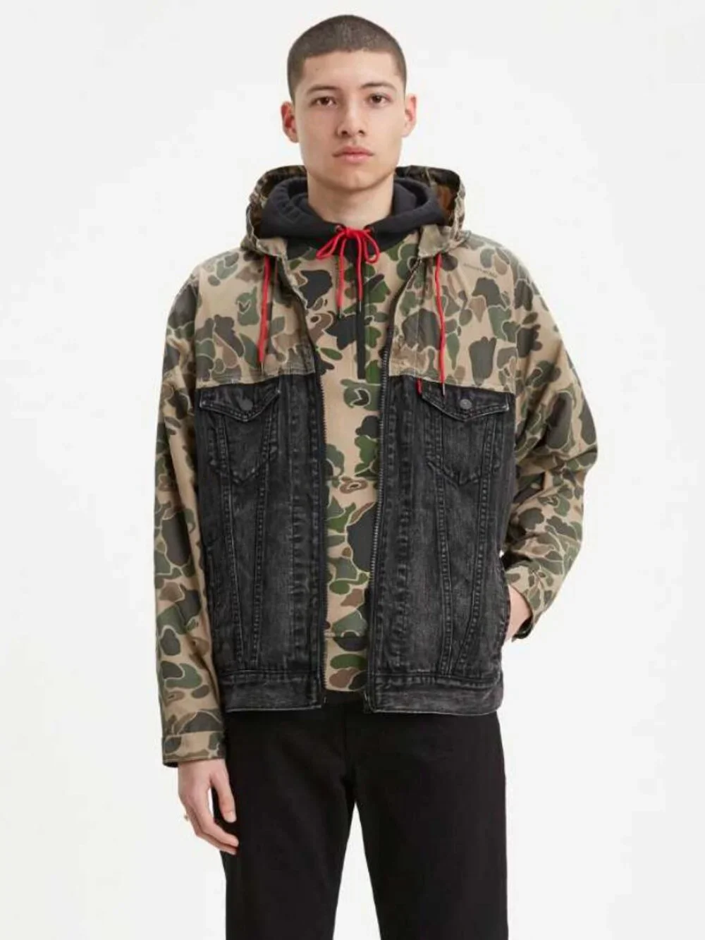 New L Levi's x Justin Timberlake Fresh Leaves hybrid camo hooded trucker jacket